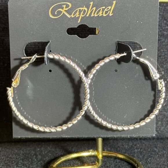 Raphael Silver Tone Textured Hoop Earrings 1.25in - Picture 7 of 11